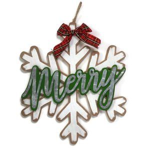 Christmas Holiday Wood Sign Wall Decor Snowflake Rustic Wooden Hanging Plaque